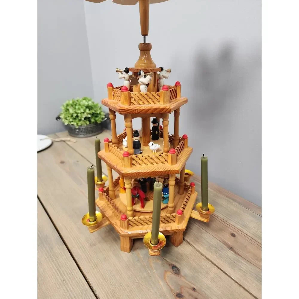 VTG Lillian Vernon 3-Tier Wooden Christmas Windmill Carousel Nativity Pyramid